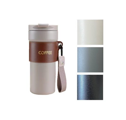 Stainless Steel Coffee Travel Thermos Flask Tumbler with Cup Sleeve 450ml Assorted Colours 7950 (Parcel Rate)