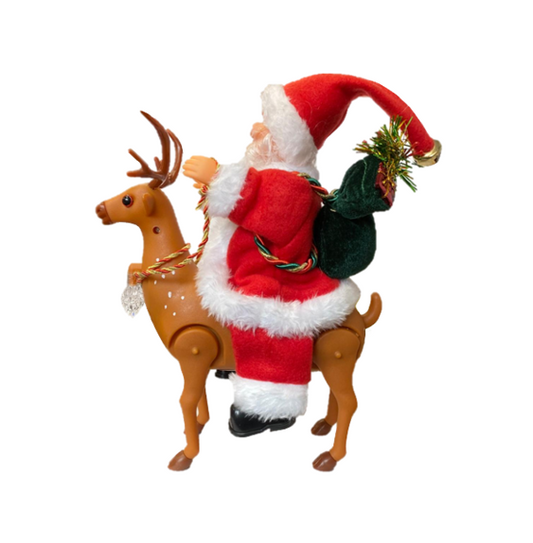 Santa Claus on moving Reindeer Ornament with Music 25 x 19cm 8008 (Parcel Rate)