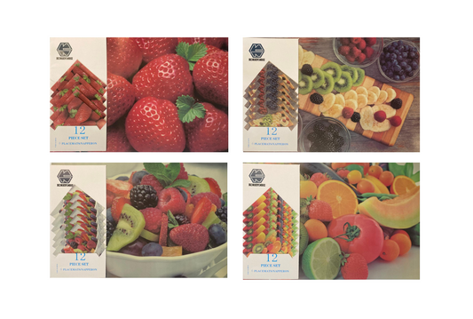 Plastic Dining Placemat and Coaster Food Fruit Print Set of 12 Assorted Designs 8014 (Parcel Rate)