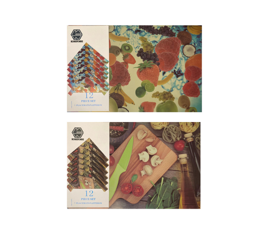 Plastic Dining Placemat and Coaster Food Fruit Print Set of 12 Assorted Designs 8014 (Parcel Rate)