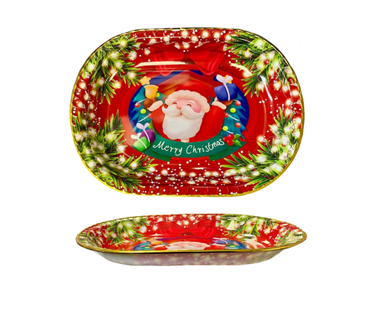 Plastic Festive Christmas Serving Tray with Printed Design and Gold Rim 35.5 x 27 x 4cm Assorted Designs 8026 (Parcel Rate)