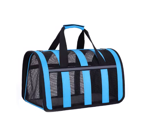 Pet Dog Cat Foldable Striped and Mesh Carrier Case with Handle and Shoulder Strap 48.5 x 26 x 27cm Assorted Colours 8050 (Big Parcel Rate)