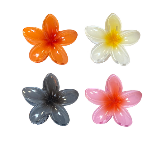 Plastic Tropical Frangipani Flower Hair Claw Clip 8cm Assorted Colours 8069 (Parcel Rate)