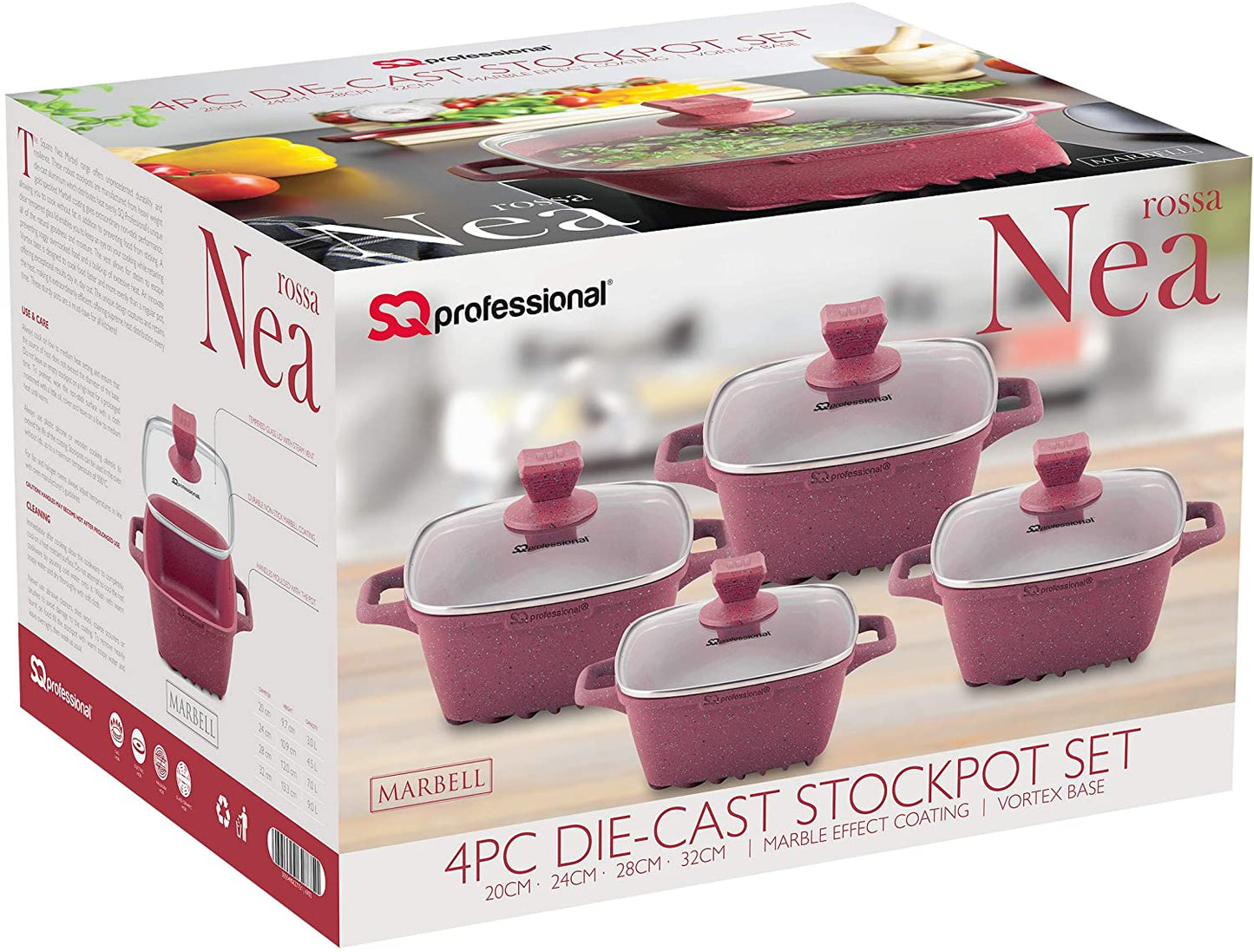 SQ Professional Nea Marbell Effect Square Stockpot Set of 4 Rossa 6902 (Big Parcel Rate)