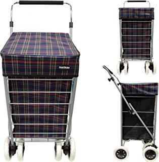 Strong Shopping Trolley Square Tartan Print Design 4/6 Wheels