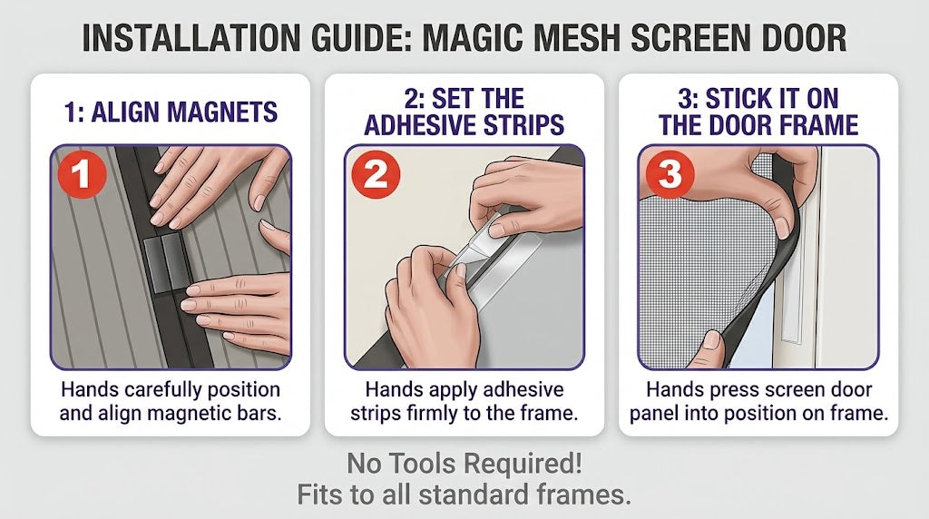 Magic Mesh Hands-Free Magnetic Screen Door White 83cm × 99cm SKU 41233C