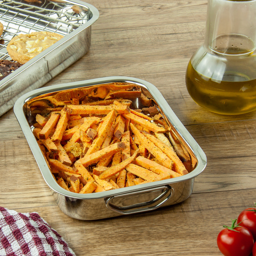 SQ Lustro Lasagne Oven Roasting Tin Tray with Rack W 31cm x D 24cm x H 5cm / 3.5L 8883