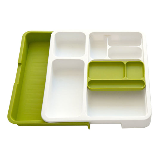 Plastic Expandable Drawer Storage Divider Organiser White Green 34-53 x 36.5 x 5.5cm 8909 (Parcel Rate)