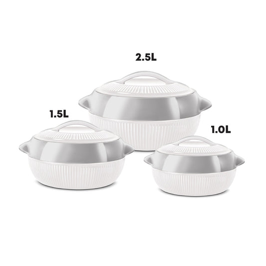 SQ Professional Fiesta Insulated Casserole Hot Pot Set of 3 White-Silver 8935