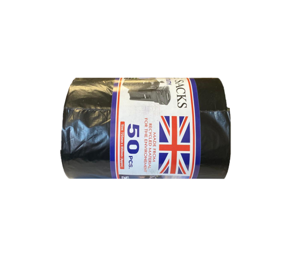 Black Refuse Sacks Bin Bags 725 x 850mm Roll of 50 9696