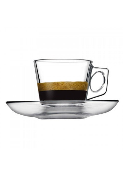 PB Vela Glass Espresso Coffee Cups with Saucers 80ml Set of 12 97301 (Parcel Rate)