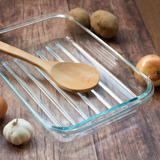 Durane Tempered Glass Ribbed Oven Roasting Tray 2L / 34 x 20 x 5.5cm 8970 (Parcel Plus Rate)