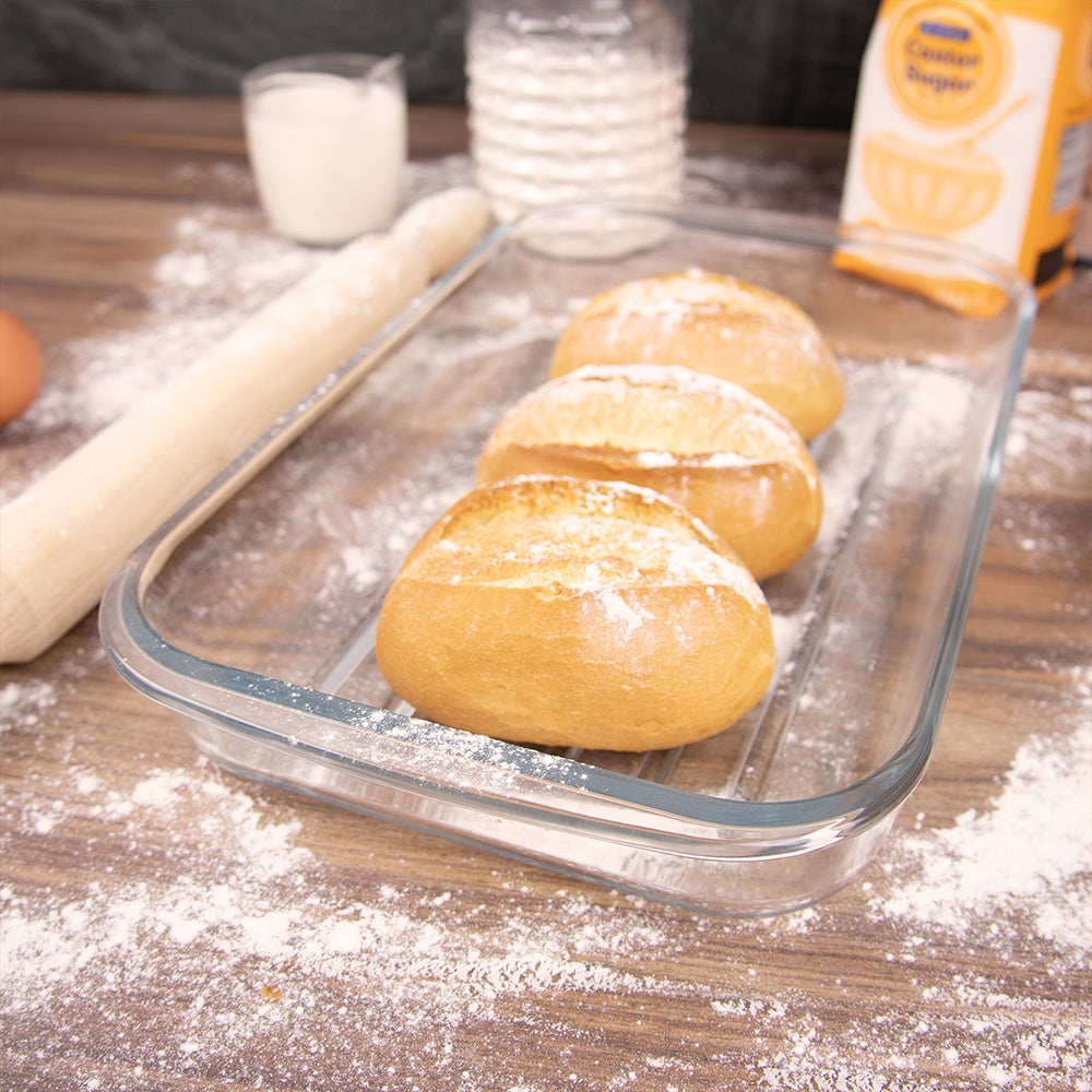 Durane Tempered Glass Ribbed Oven Roasting Tray 2L / 34 x 20 x 5.5cm 8970 (Parcel Plus Rate)