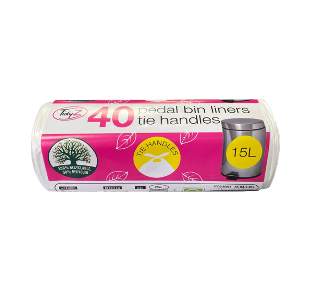 Pedal Bin Bag Liners with Tie Handles 15L 92 x 60 cm Roll of 40 B0065 (Parcel Rate)