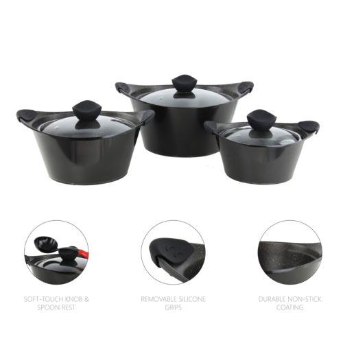 SQ Professional Caia Die Cast Stock Pot Set of 3 Black P97104 / 7420 (Big Parcel Rate)