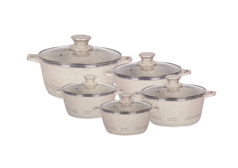 Delight Non-Stick Die-Cast Casserole Pan Set of 10 20 - 32 cm Cream DL9018/DL9016/Dl9031/DL9031 (Big Parcel Rate)