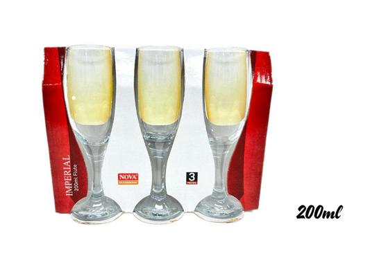 Nova Imperial Wine Champagne Drinking Flute Glasses 200ml Pack of 3 G1063 / SNV026 (Parcel Plus Rate)