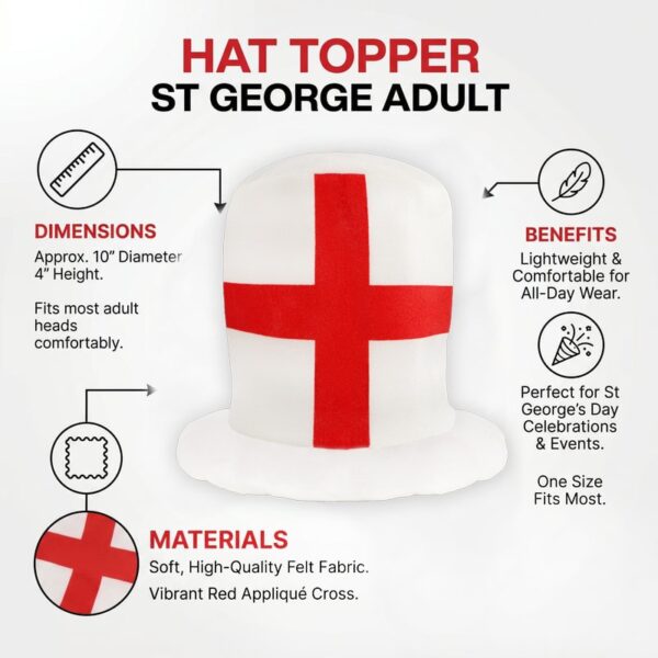 England St. George's Cross Top Hat Adult White Red Cross Fancy Dress Accessory SKU H24440