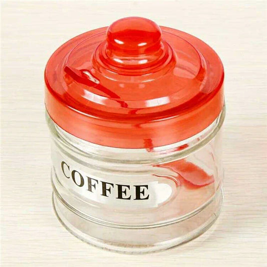 Kitchen Glass Coffee Tea Sugar Storage Jar 8 x 8 cm Assorted Colours 7119 / 7120  (Parcel Plus Rate)
