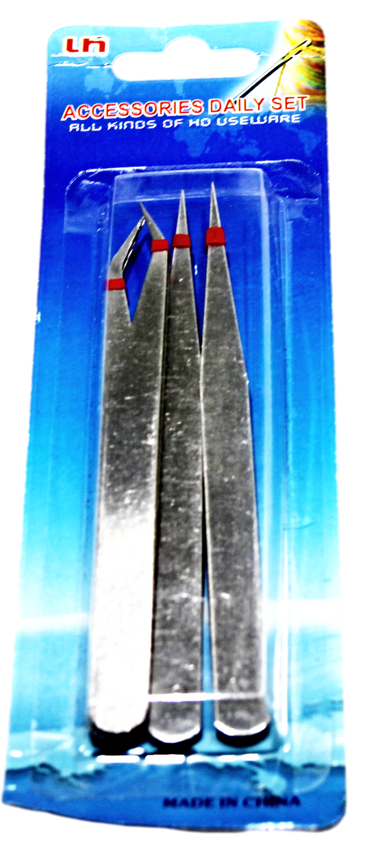 Stainless Steel Tweezers 12.5cm Pack of 4 Assorted Designs 6006 (Large Letter Rate)