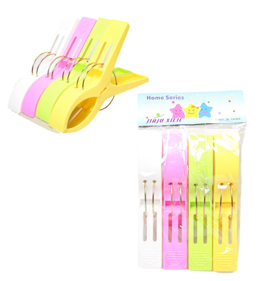 Jumbo Plastic Laundry Clothes Washing Pegs Clips 12cm Pack of 4 Assorted Colours 0371 (Parcel Rate)
