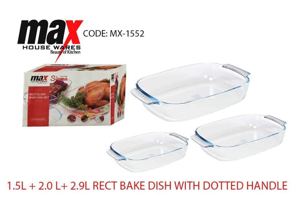 Set Of 3 Rectangle Bake Dishes 1.5L+2L+2.9L With Dotted Handle MX1552