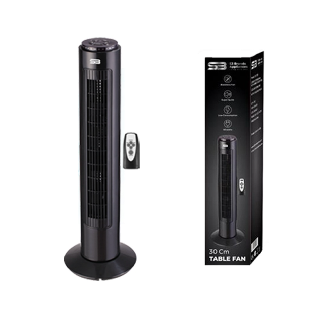 S3 29 Inch Tower Fan with Remote 16.3 x 14.5 x 74 cm 220 - 240V Black S31005 / F29 (Big Parcel Rate)