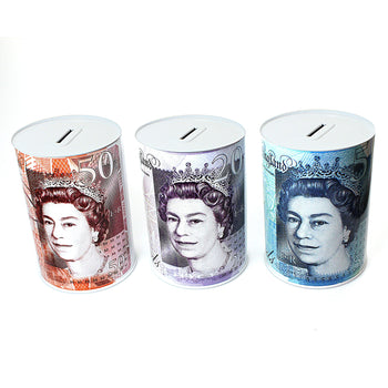 MTS75 Small Coin Money Tin Piggy Bank Savings Box 10 x 15cm Assorted Royal Designs SKU 4839