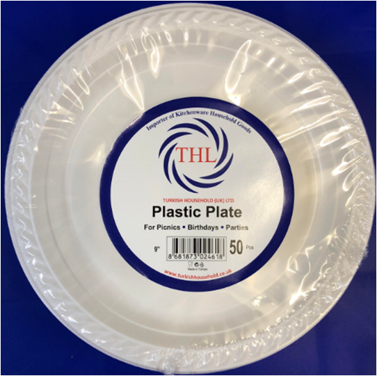 9" White Plastic Plate Pack of 50 THL2461 A (Parcel Rate)
