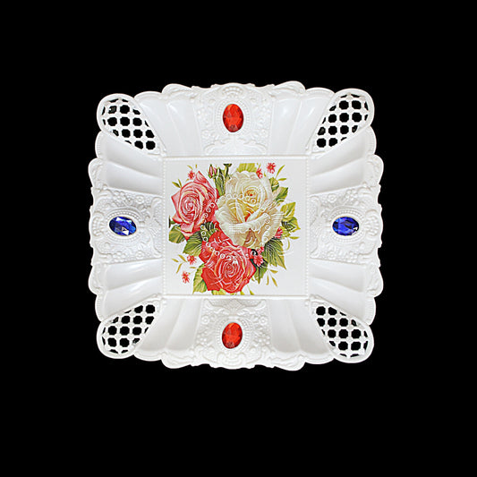 Plastic Jewelled Serving Tray Printed Design Square 19 x 19 cm Assorted Designs 3223 (Parcel Rate)