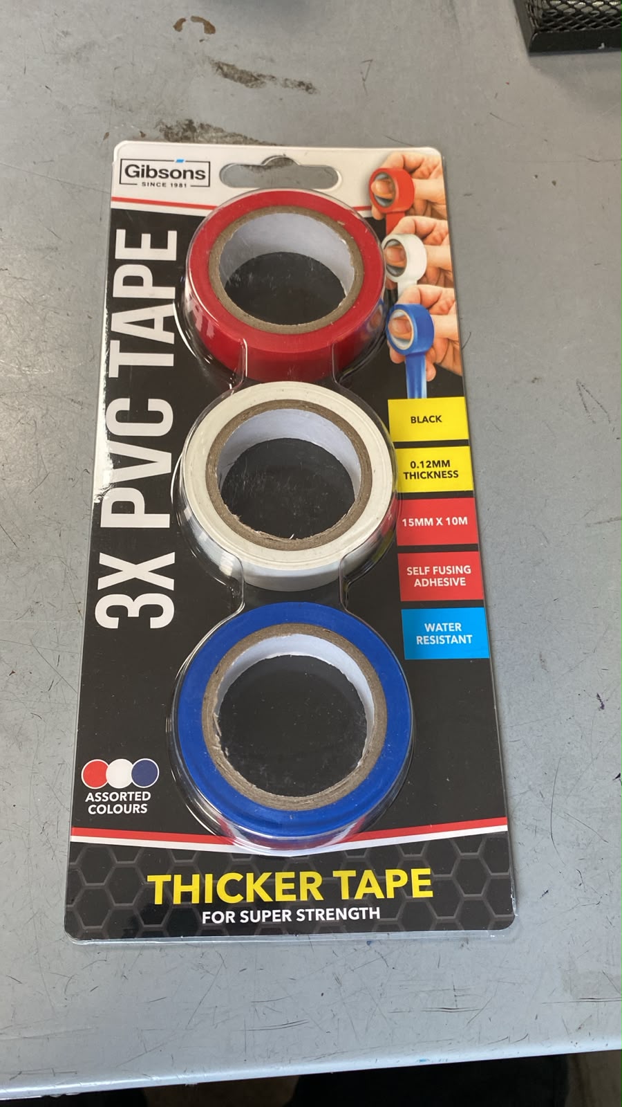 Black PVC Tape Roll 15mm x 10m Self-Fusing Water-Resistant Pack of 3, SKU TPVCOL