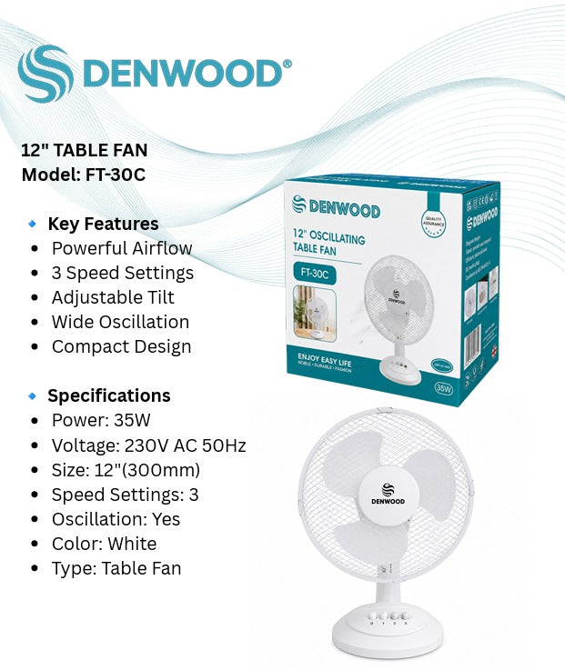 Denwood 12" Inche Table fan Model FT-30C SKU F17.50