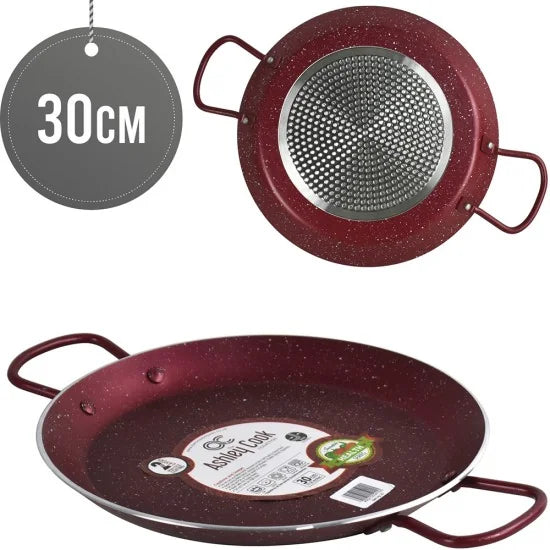 ASHLEY Non Stick Paella Pan 30cm Steel Handles STB0043 STK30-RED