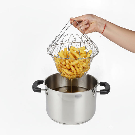 Folding / Collapsing Stainless Steel Deep Frying Folding Chips Basket Easy Cook Folds Flat Easy Storage 23cm 8450 (Parcel Rate)