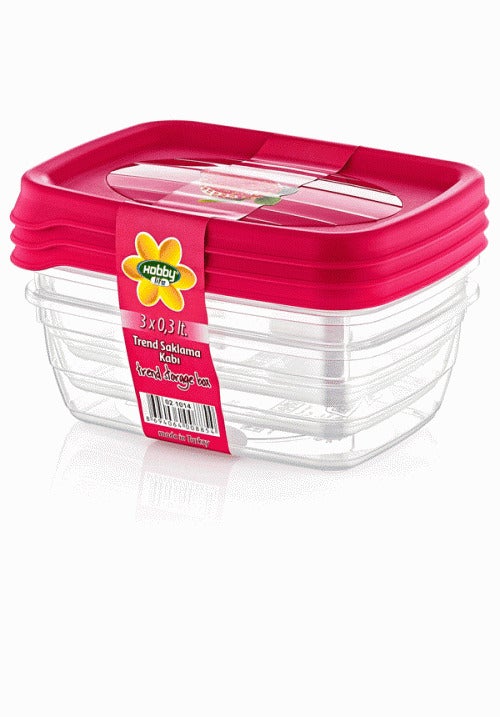 Hobby Trend Rectangular Plastic Food Storage Container 0.3 Litre Pack of 3 Assorted Colours 021014 (Parcel Rate)