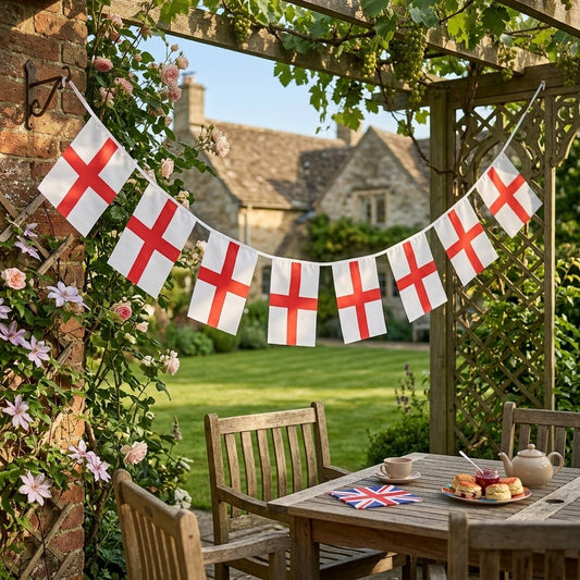 St George Flag Bunting 4m Long with 11 PVC Flags – Patriotic Decoration