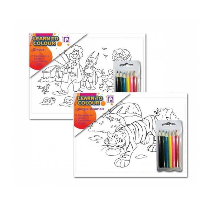 Childrens Fun Learn To Colour Set Animals, Circus and Jungle Fun With Coloured Pencils P2472