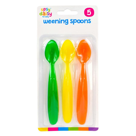Plastic Baby Feeding Weaning Spoons Pack of 5 Assorted Colours 323717 (Parcel Rate)
