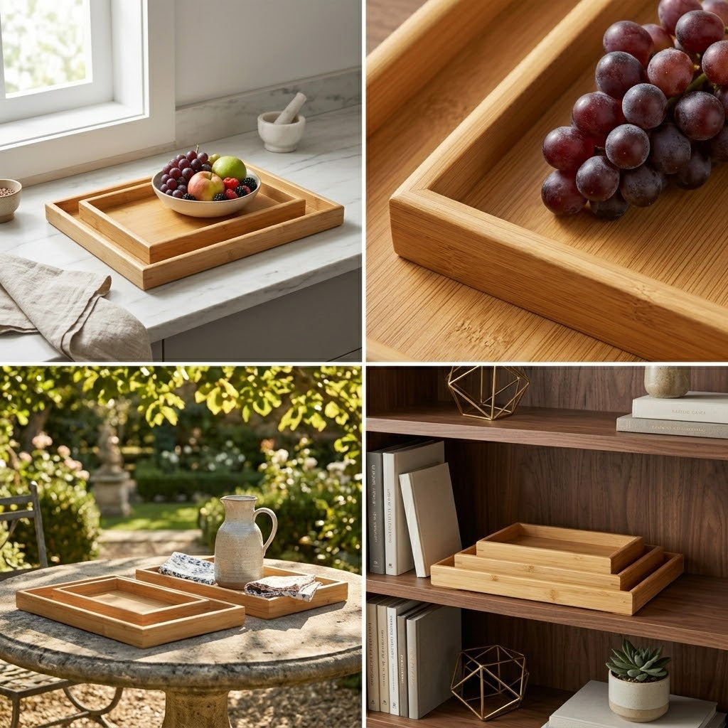 Superb 3-Piece MDF Wooden Trays (1297g) - 40x30, 35x25, 30x20cm 8177