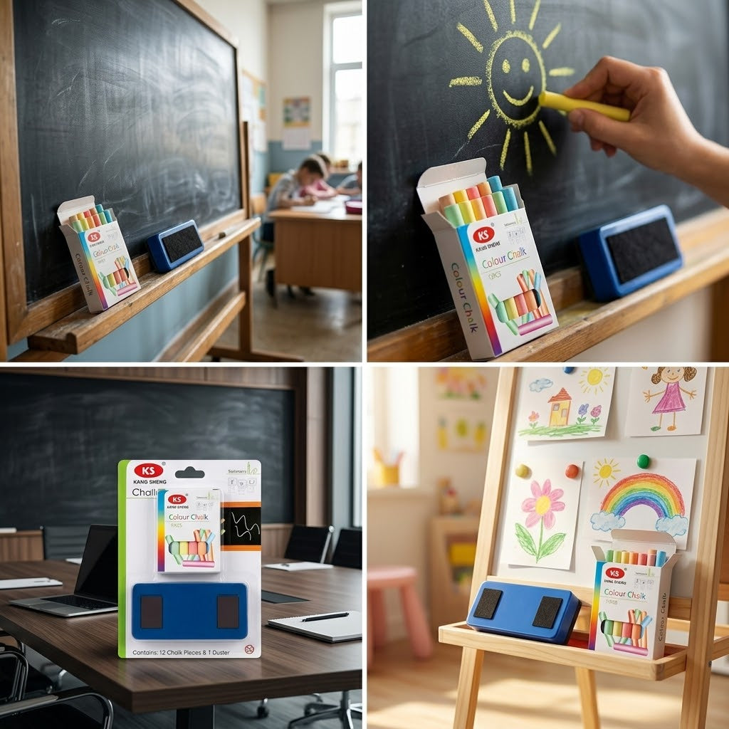 Coloured Chalk Sticks Set of 12 with Duster, SKU 7806