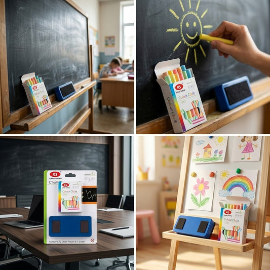 Coloured Chalk Sticks Set of 12 with Duster, SKU 7806