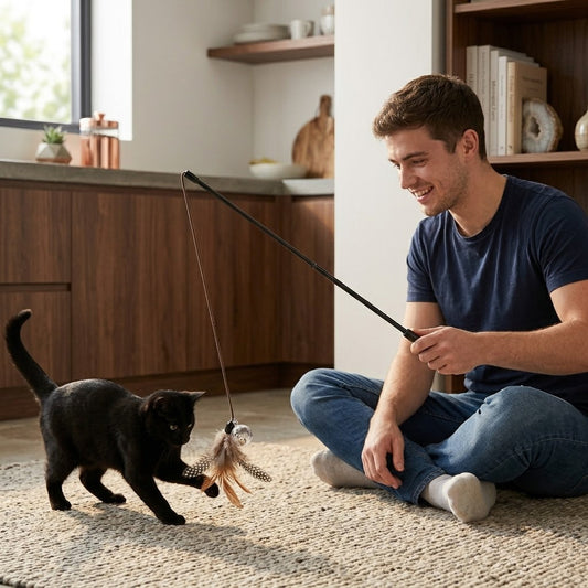 Cat Tease Toy Plastic Stick with Ball 43cm Assorted Colours SKU 7379