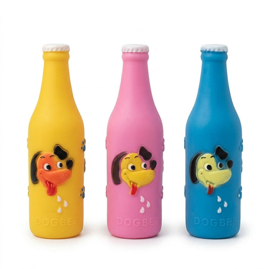 Squeaky Dog Beer Bottle Toy 18 x 5.3cm Assorted Colours SKU 6649 A