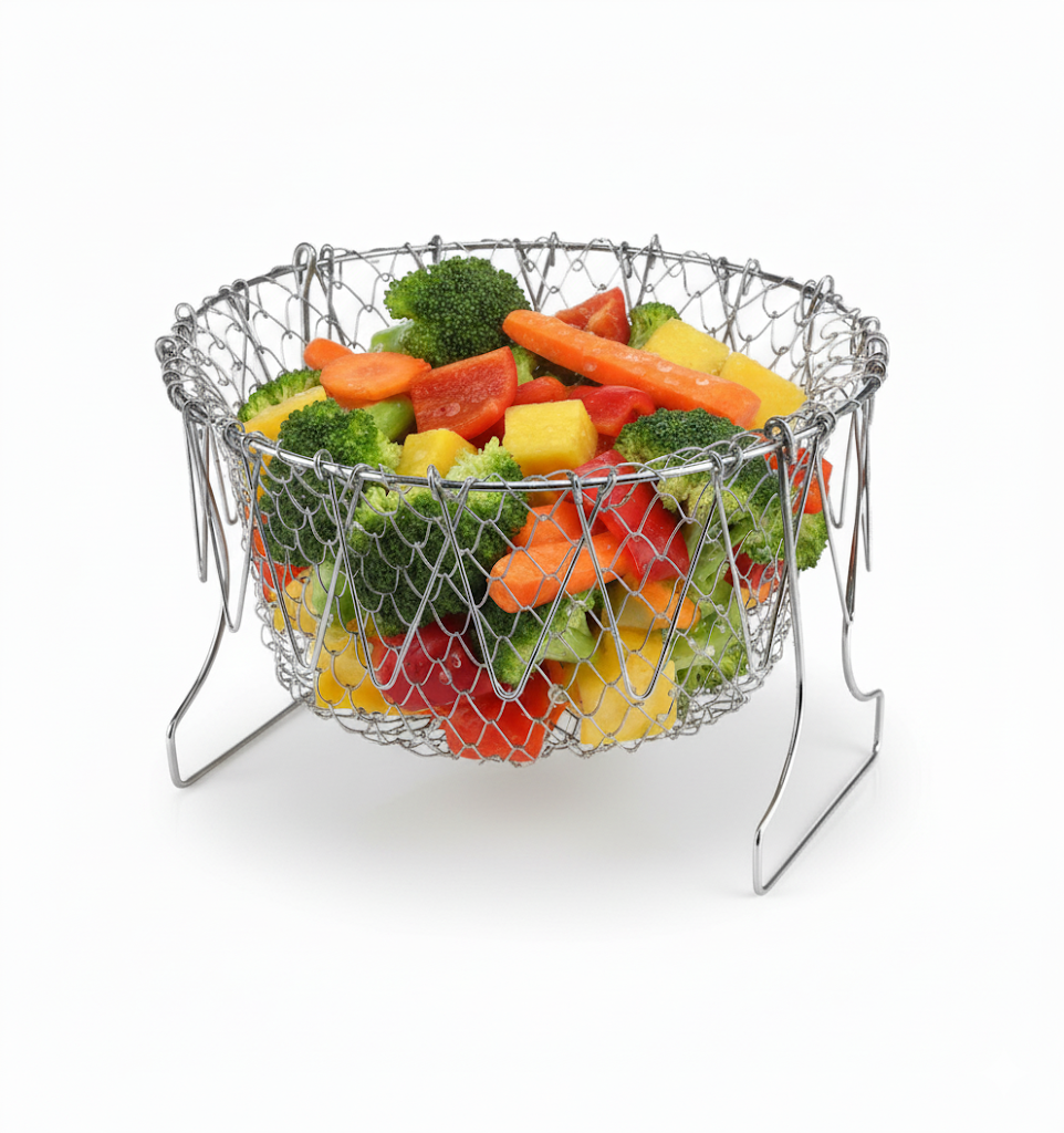 Folding / Collapsing Stainless Steel Deep Frying Folding Chips Basket Easy Cook Folds Flat Easy Storage 23cm 8450 (Parcel Rate)