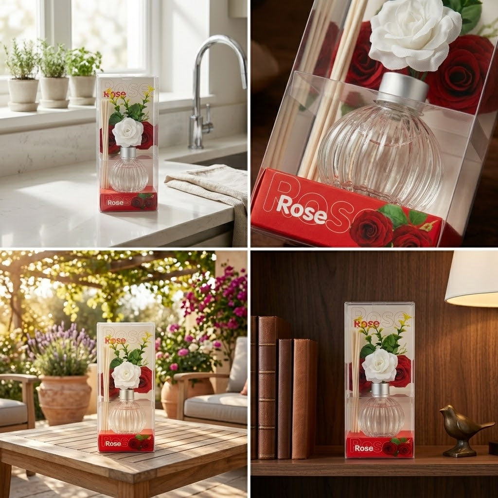 White Polyester Stick Aroma Diffuser with Flowers 16cm, 194g – SKU PY6022