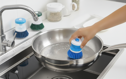 Plastic Kitchen Soap Dispensing Dish Brush 5 x 9 cm Assorted Colours 6956 (Parcel Rate)