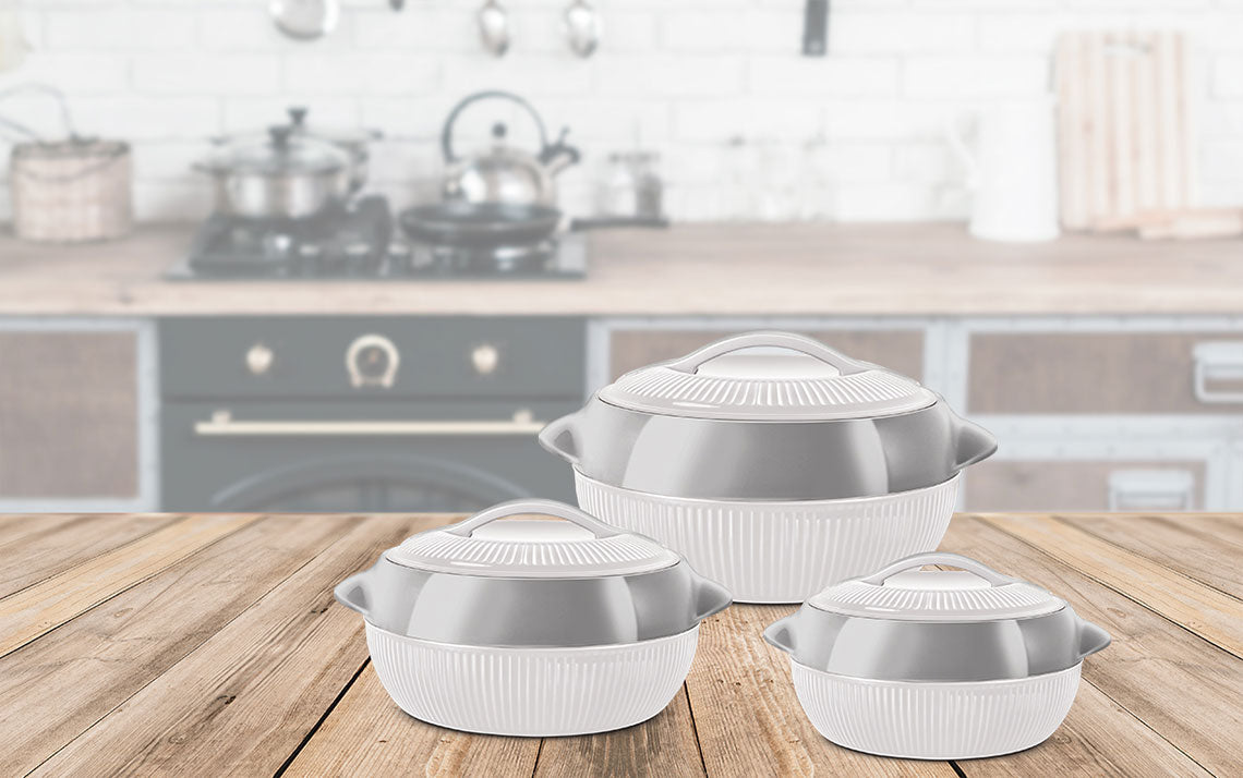 SQ Professional Fiesta Insulated Casserole Hot Pot Set of 3 White-Silver 8935