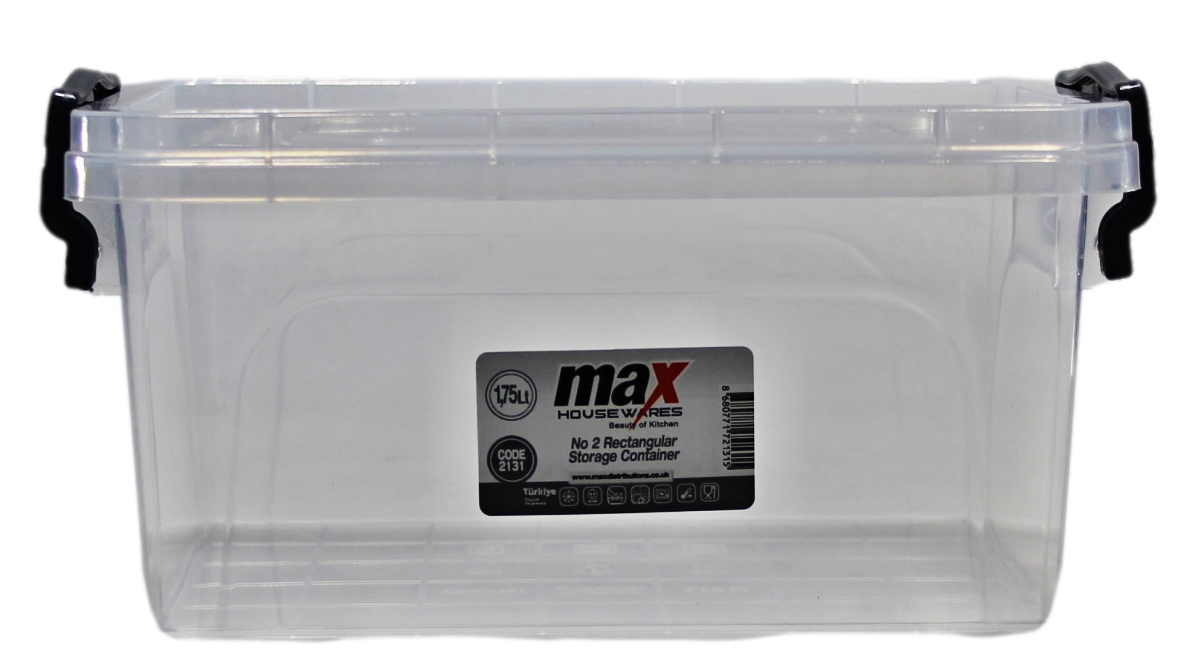 Clear Plastic Rectangle Storage Box 1.75 Litre 20 x 14 x 10 cm 2131