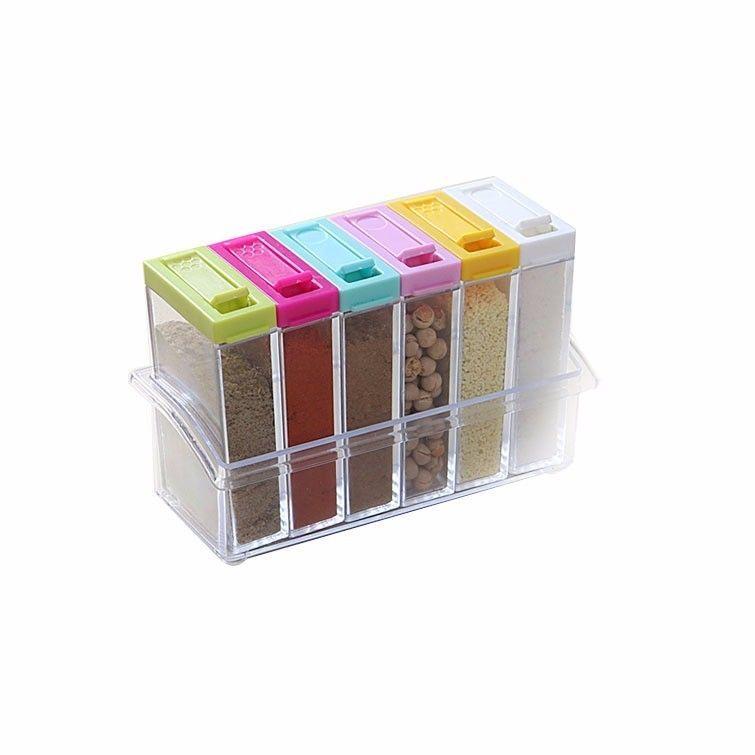 Plastic Acrylic Spice Rack Storage Container Jars Set of 6 4476