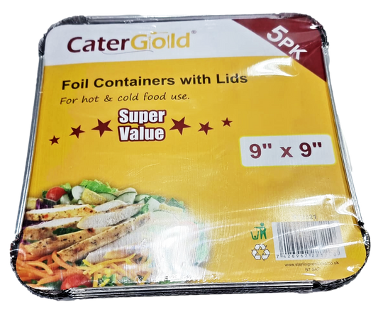 Aluminium Foil Food Containers 9 x 9" Pack of 5 ST2321 (Parcel Rate)
